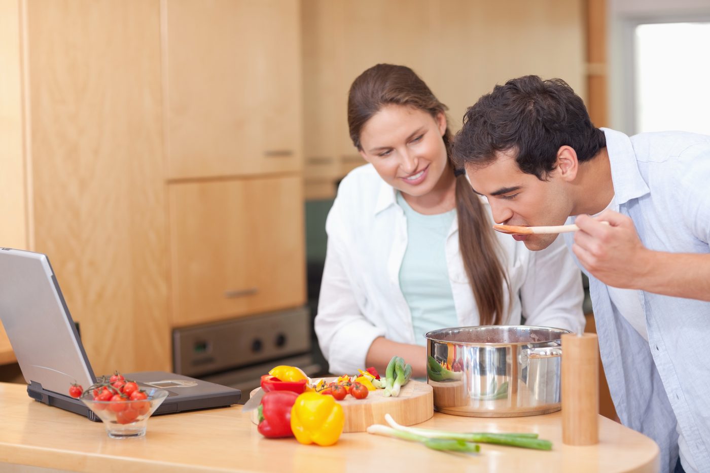 Couple cooking together